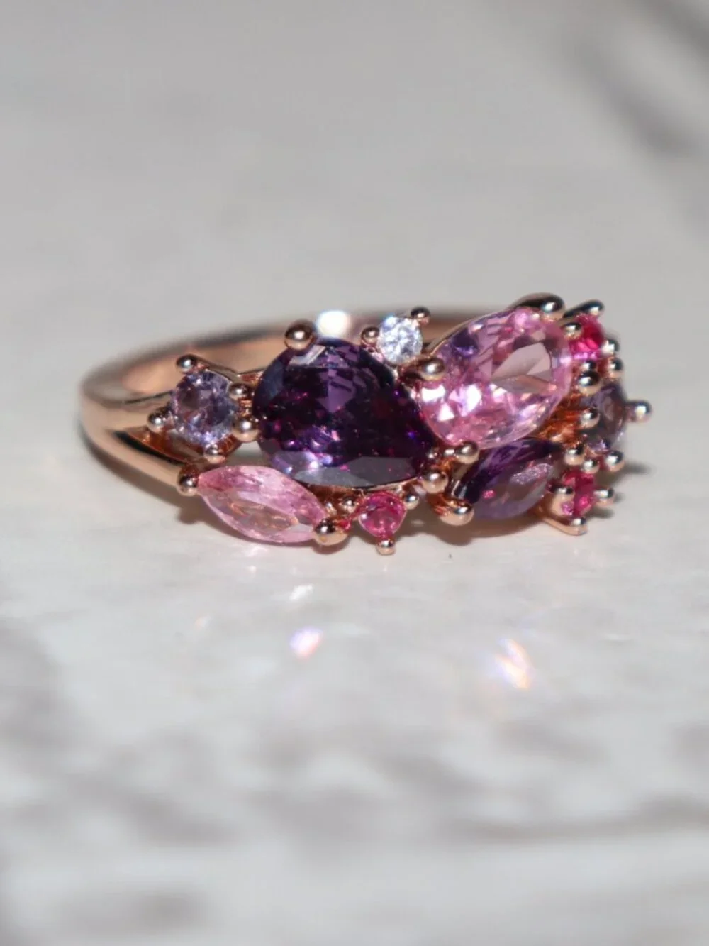 ✨ NWOT Rose Gold Pink & Purple Multi‑Stone Ring • Size 9.5 ✨